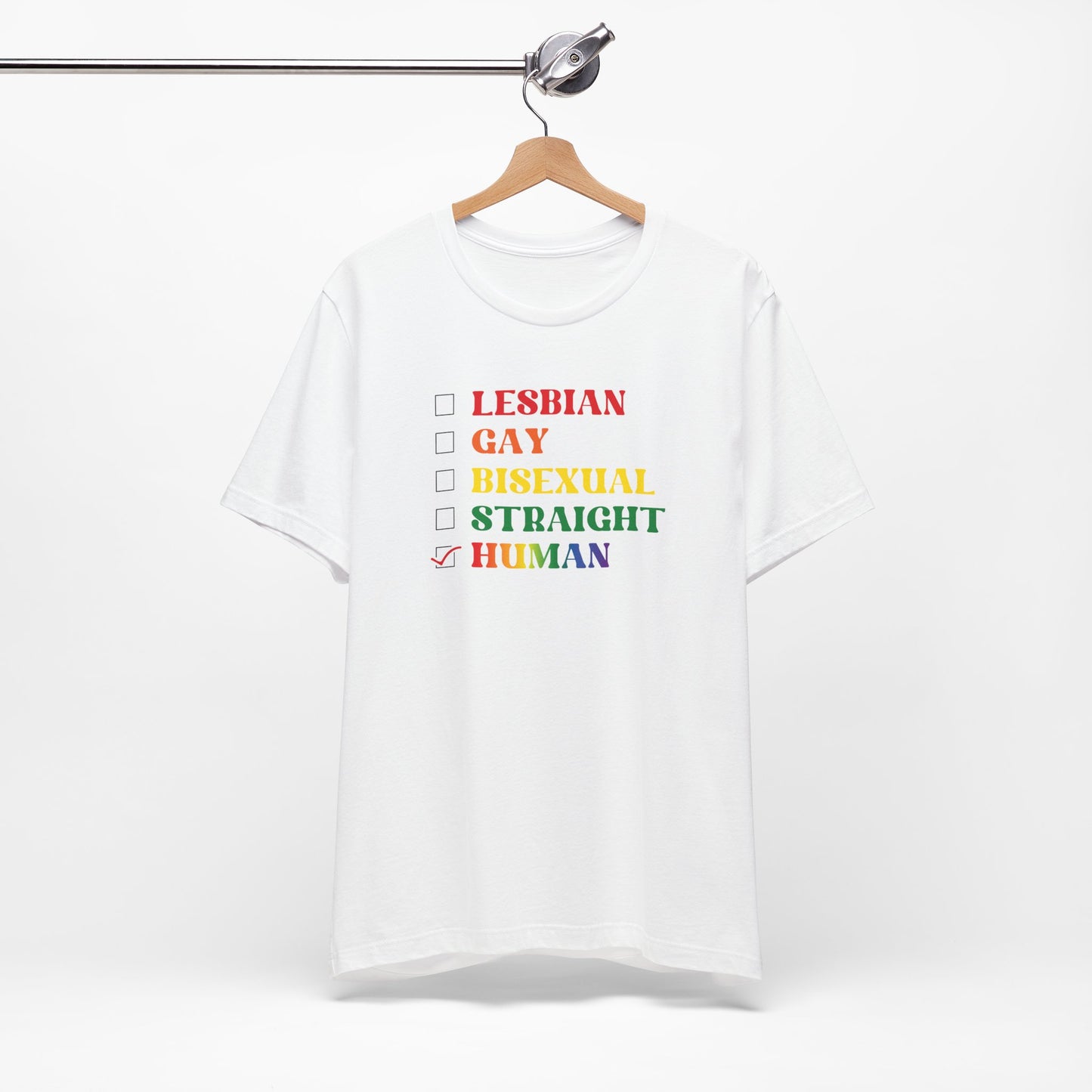 Human Checkbox Pride T-Shirt — "Human" Rainbow Equality Tee