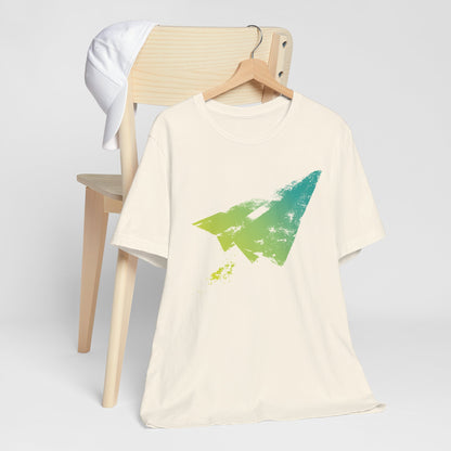 Paper Airplane Graphic Tee — Green Gradient Flight T‑Shirt