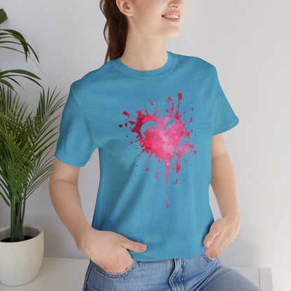 Heart Paint Splash T‑Shirt — Watercolor Pink Heart Graphic Tee
