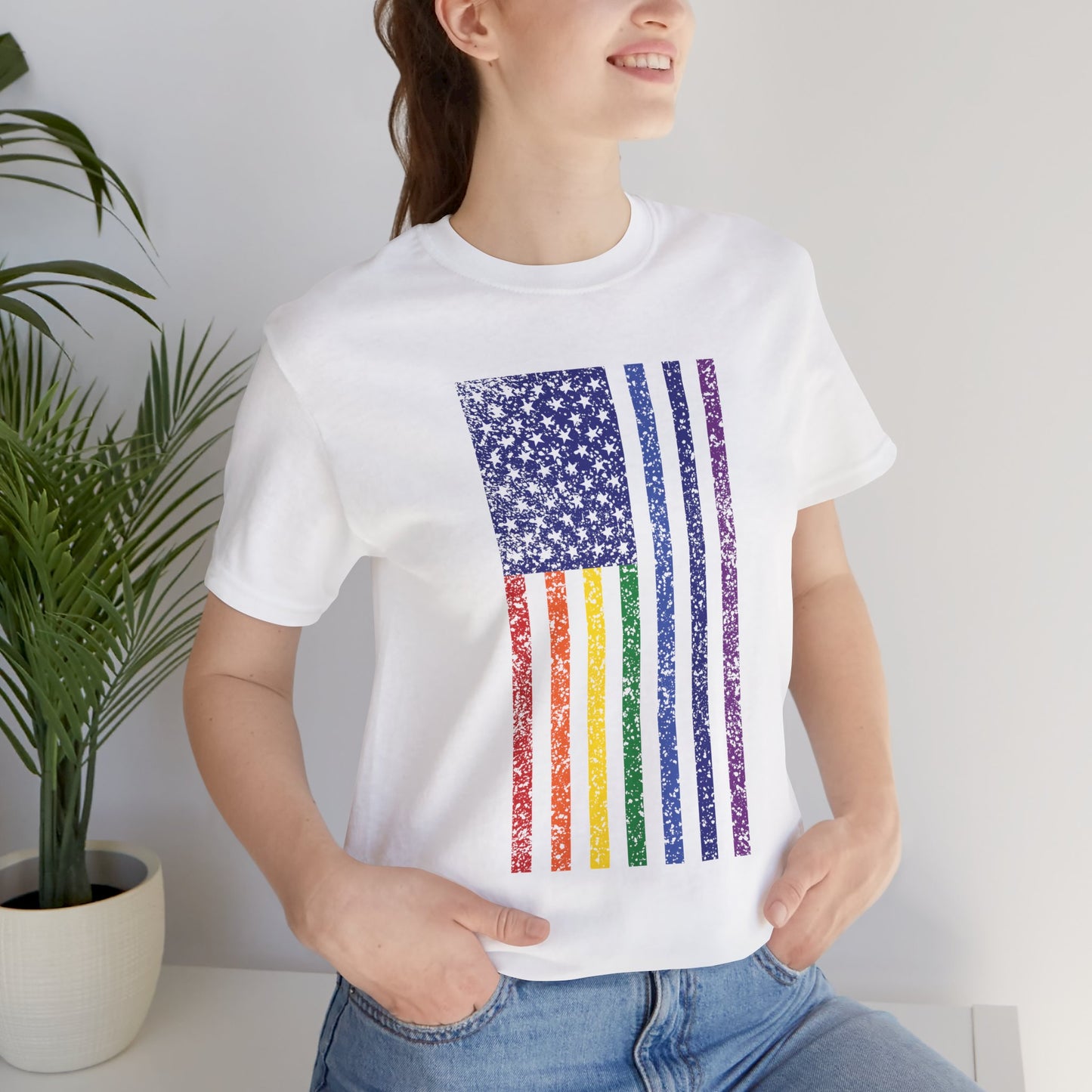 LGBTQ+ Distressed American Flag T-Shirt