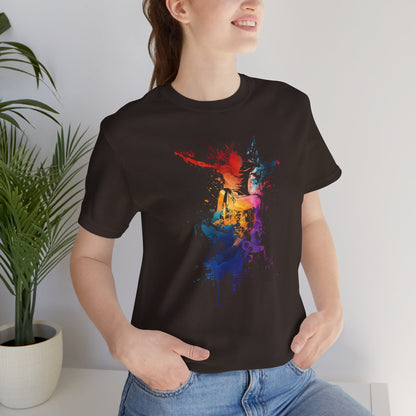 Skateboard Splash Tee — Colorful Watercolor Skateboarder Graphic T‑Shirt