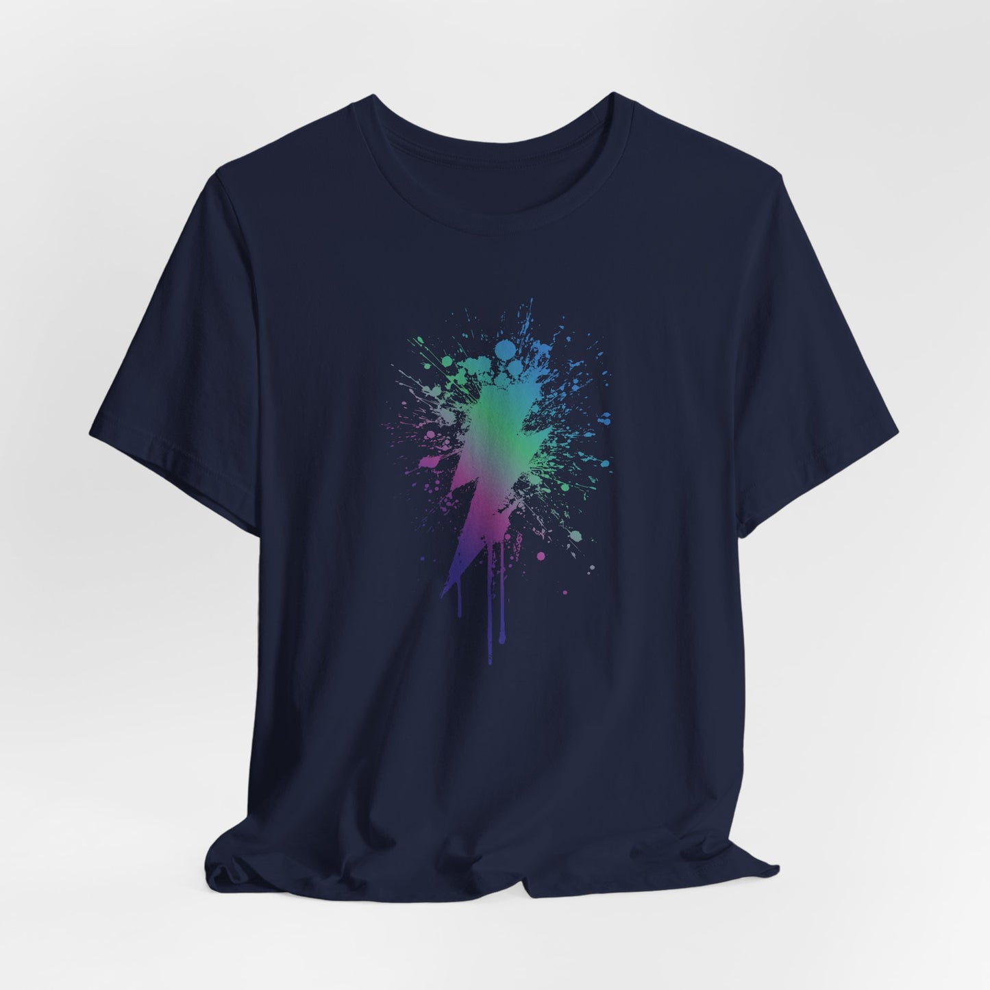Lightning Bolt Paint-Splash T-Shirt — Colorful Graffiti Graphic Tee