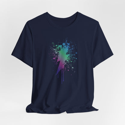 Lightning Bolt Paint-Splash T-Shirt — Colorful Graffiti Graphic Tee