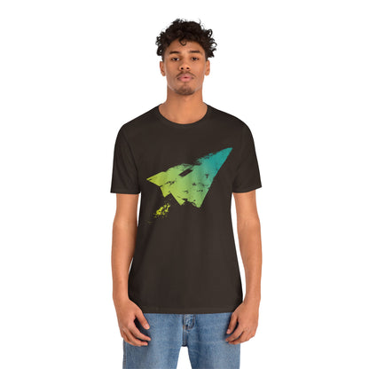 Paper Airplane Graphic Tee — Green Gradient Flight T‑Shirt