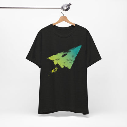 Paper Airplane Graphic Tee — Green Gradient Flight T‑Shirt