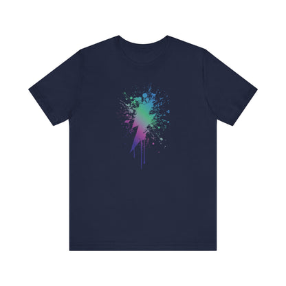 Lightning Bolt Paint-Splash T-Shirt — Colorful Graffiti Graphic Tee