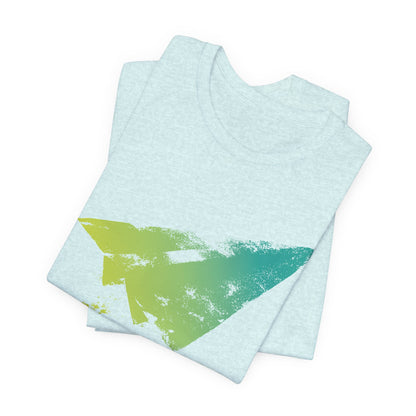 Paper Airplane Graphic Tee — Green Gradient Flight T‑Shirt