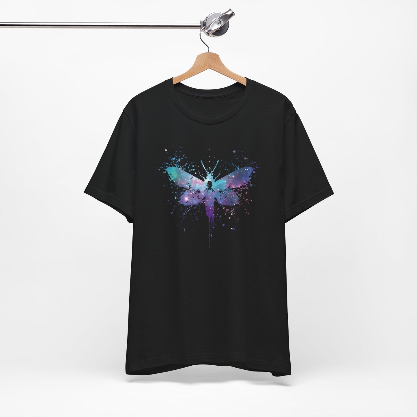 Galaxy Moth Graphic Tee - Watercolor Splatter Butterfly T-Shirt