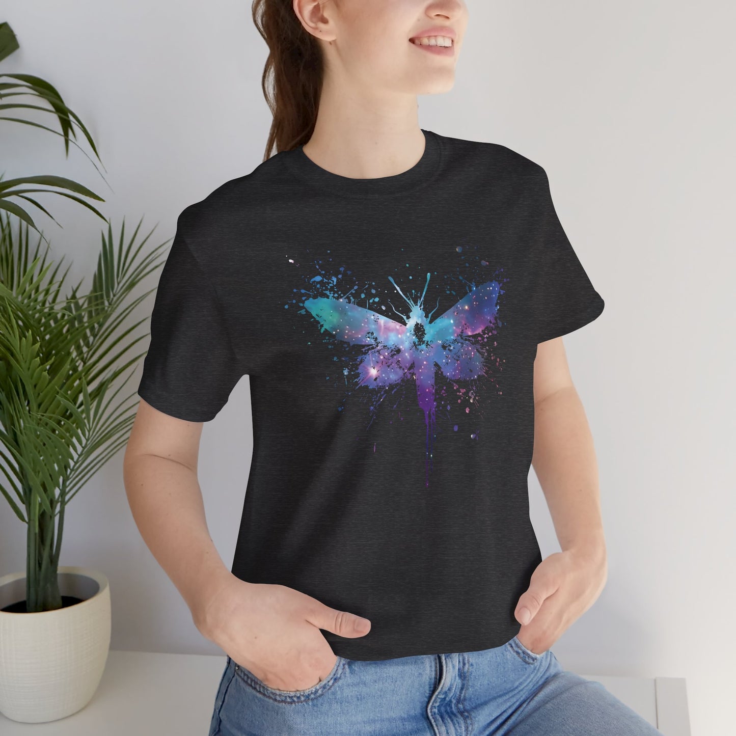 Galaxy Moth Graphic Tee - Watercolor Splatter Butterfly T-Shirt
