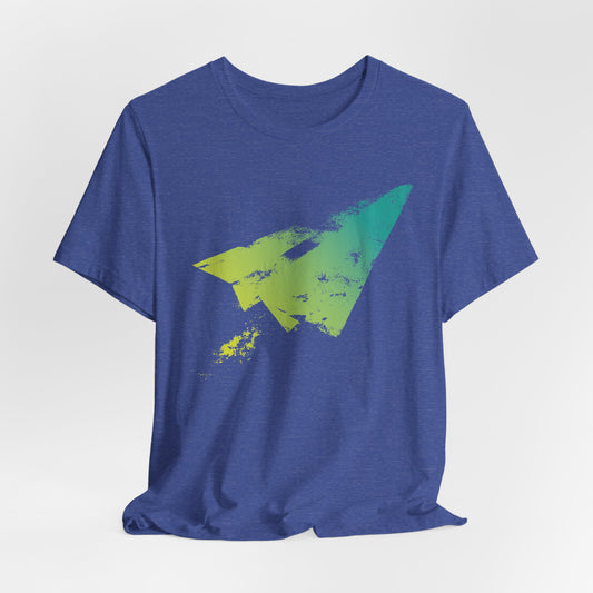 Paper Airplane Graphic Tee — Green Gradient Flight T‑Shirt