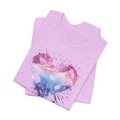 Watercolor Splatter Heart T‑Shirt — Galaxy Pink & Blue Drip Tee