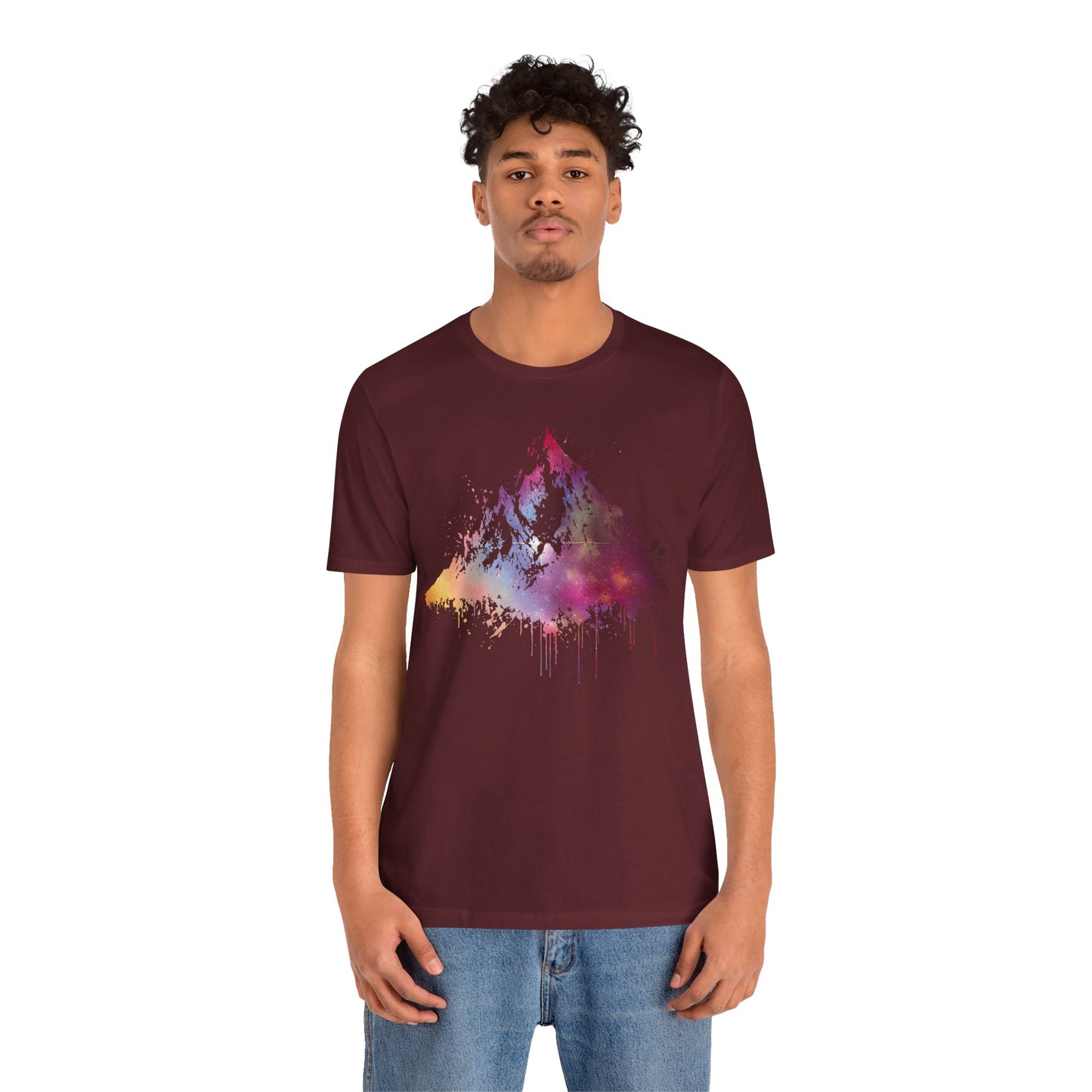 Space Mountain Watercolor Tee — Colorful Drip Peak Graphic T-Shirt