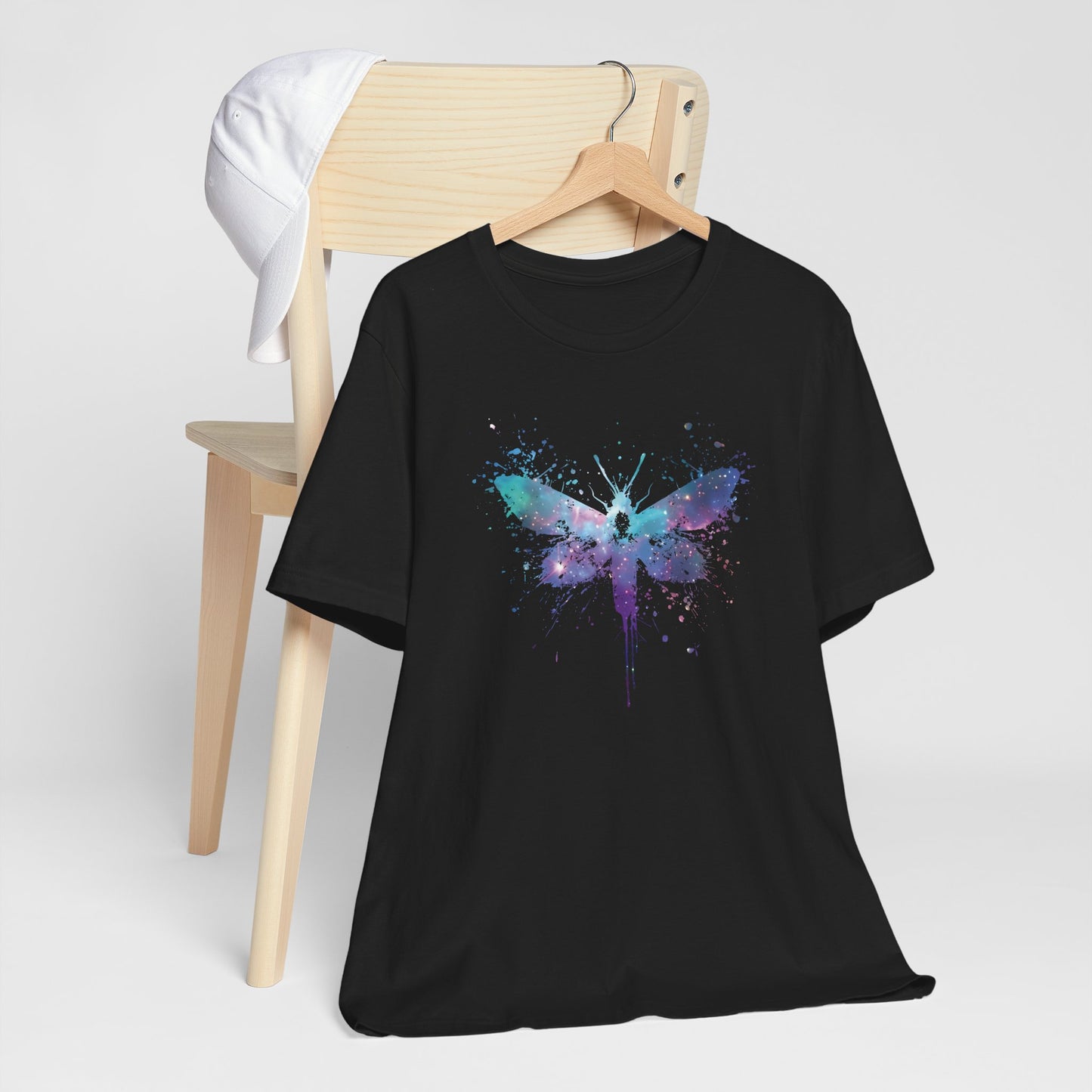 Galaxy Moth Graphic Tee - Watercolor Splatter Butterfly T-Shirt