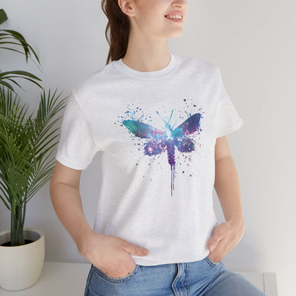 Galaxy Moth Graphic Tee - Watercolor Splatter Butterfly T-Shirt