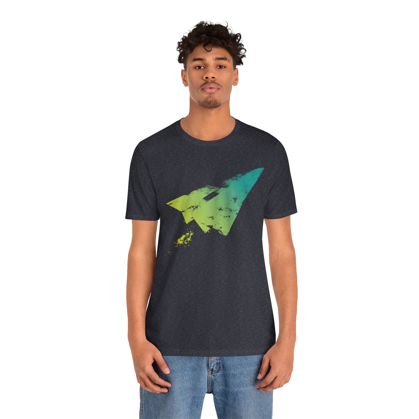 Paper Airplane Graphic Tee — Green Gradient Flight T‑Shirt