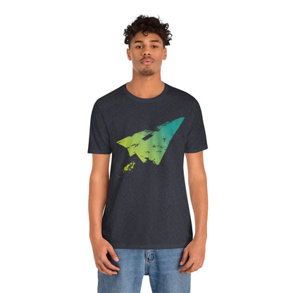 Paper Airplane Graphic Tee — Green Gradient Flight T‑Shirt