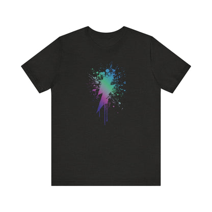 Lightning Bolt Paint-Splash T-Shirt — Colorful Graffiti Graphic Tee