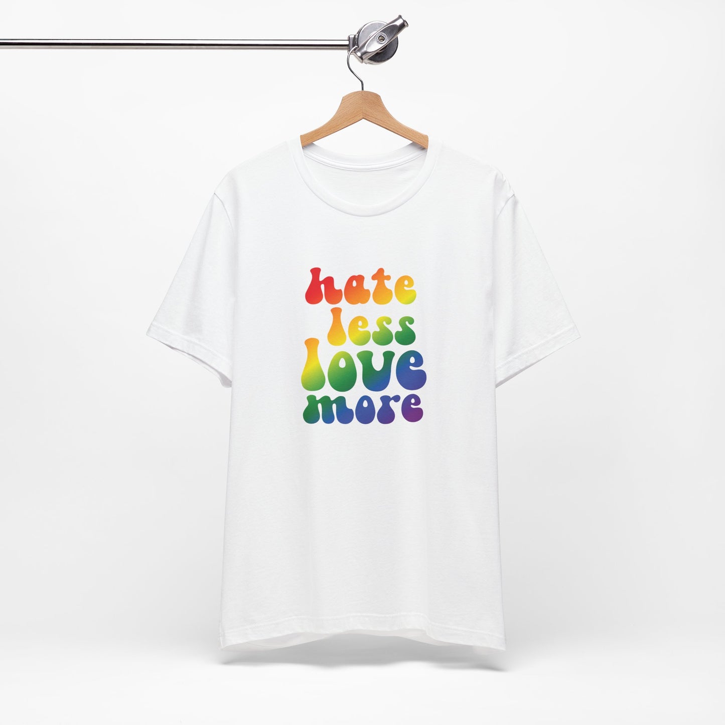 Love More Rainbow T‑Shirt — "Hate Less Love More" Retro Pride Tee