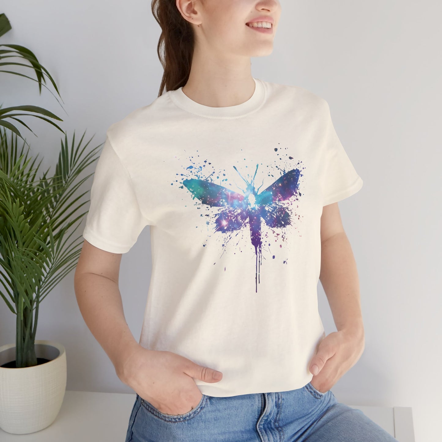 Galaxy Moth Graphic Tee - Watercolor Splatter Butterfly T-Shirt