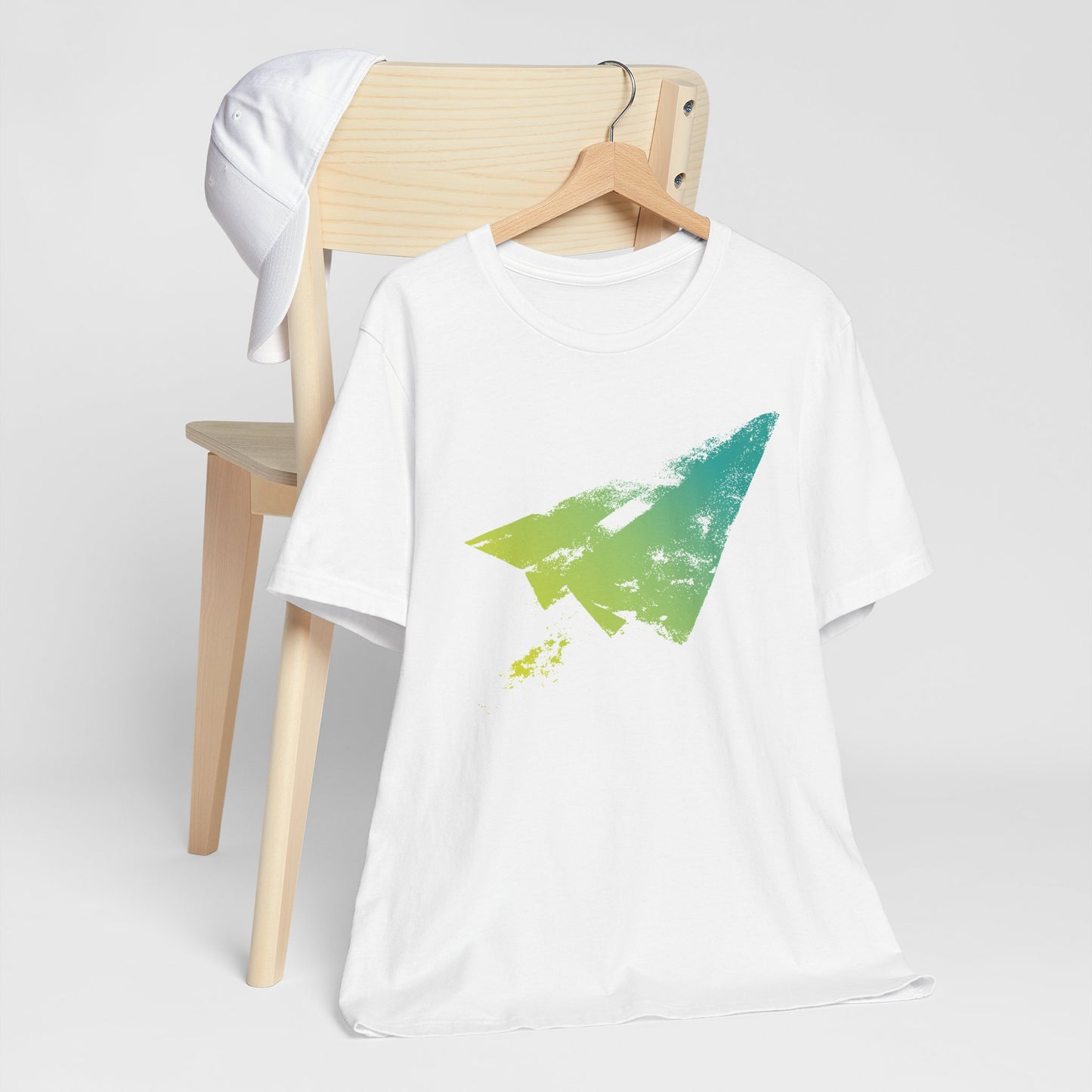 Paper Airplane Graphic Tee — Green Gradient Flight T‑Shirt