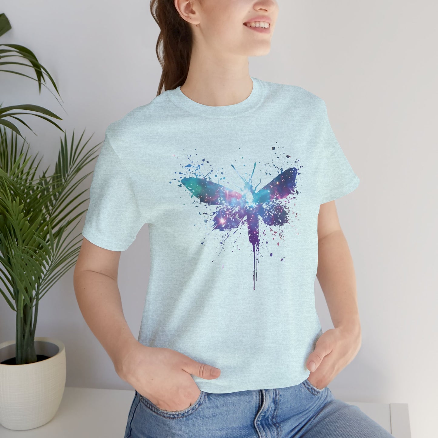 Galaxy Moth Graphic Tee - Watercolor Splatter Butterfly T-Shirt