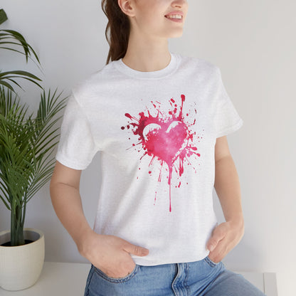 Heart Paint Splash T‑Shirt — Watercolor Pink Heart Graphic Tee