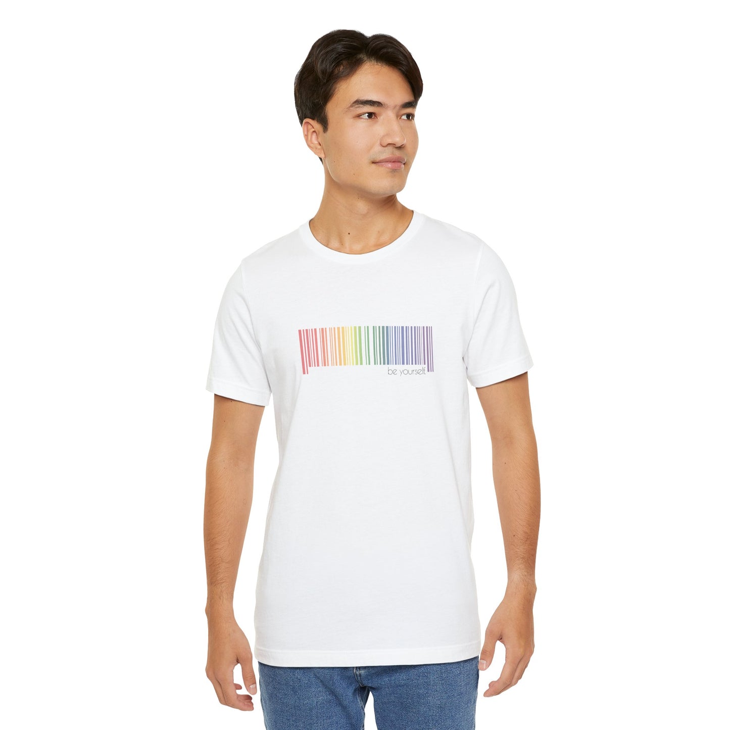 Rainbow Barcode T-Shirt — Minimal Pride Graphic Tee