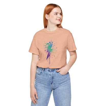 Lightning Bolt Paint-Splash T-Shirt — Colorful Graffiti Graphic Tee