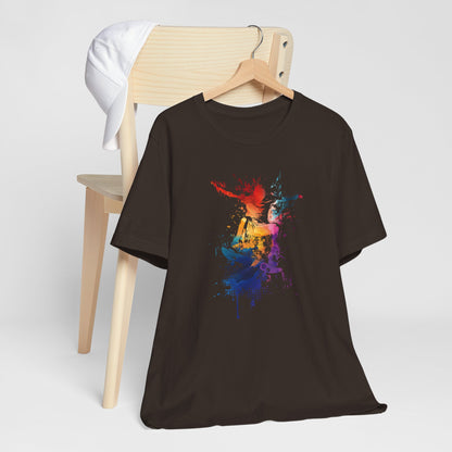Skateboard Splash Tee — Colorful Watercolor Skateboarder Graphic T‑Shirt