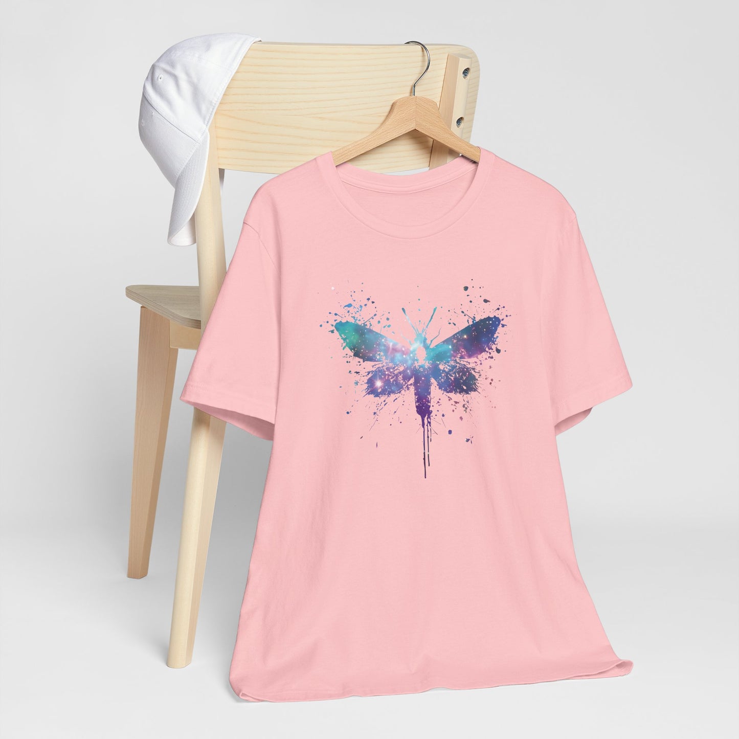 Galaxy Moth Graphic Tee - Watercolor Splatter Butterfly T-Shirt