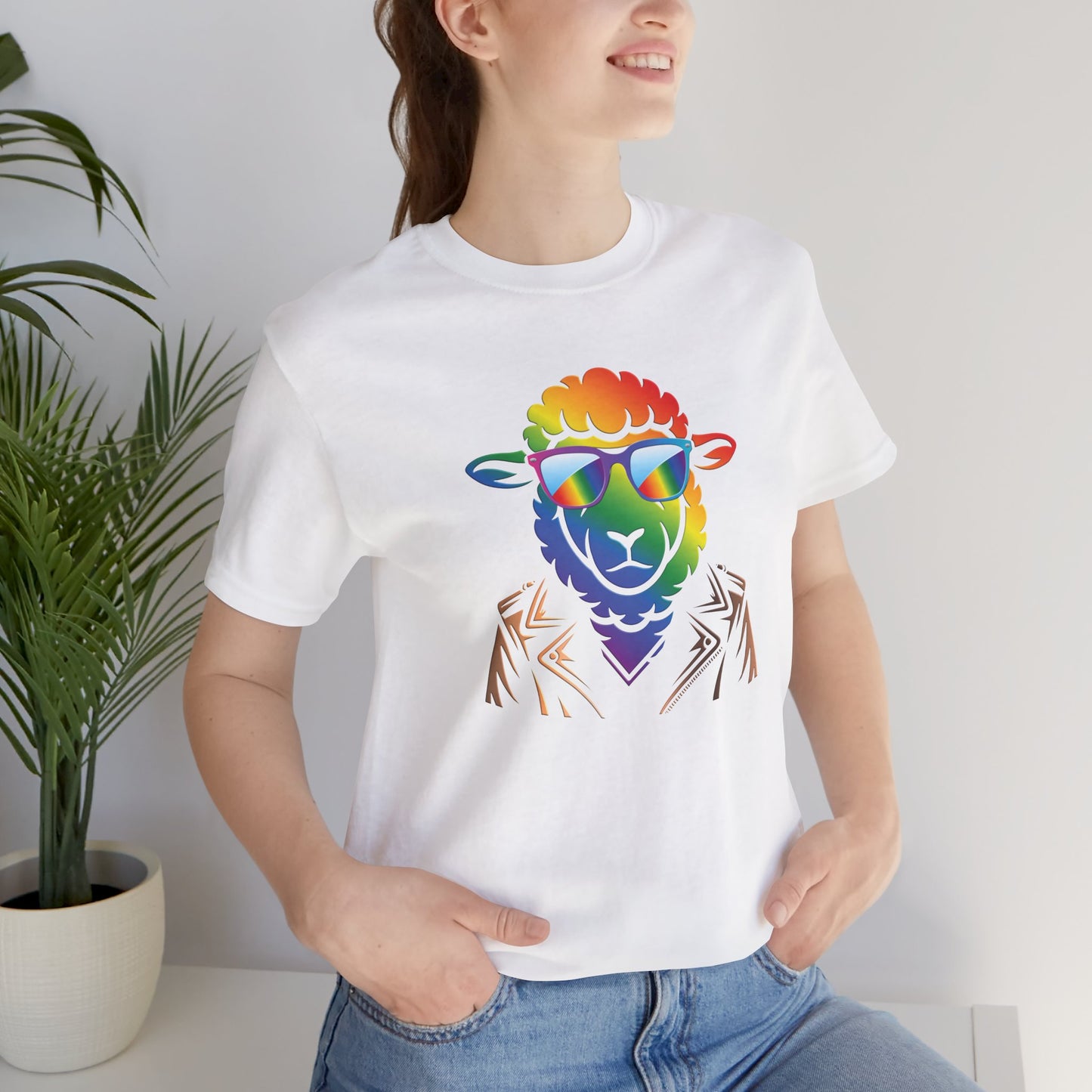 Cool Rainbow Sheep T-Shirt — Retro Sunglasses Lamb Graphic Tee