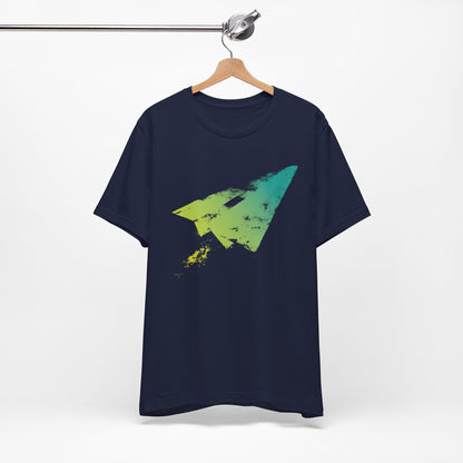 Paper Airplane Graphic Tee — Green Gradient Flight T‑Shirt