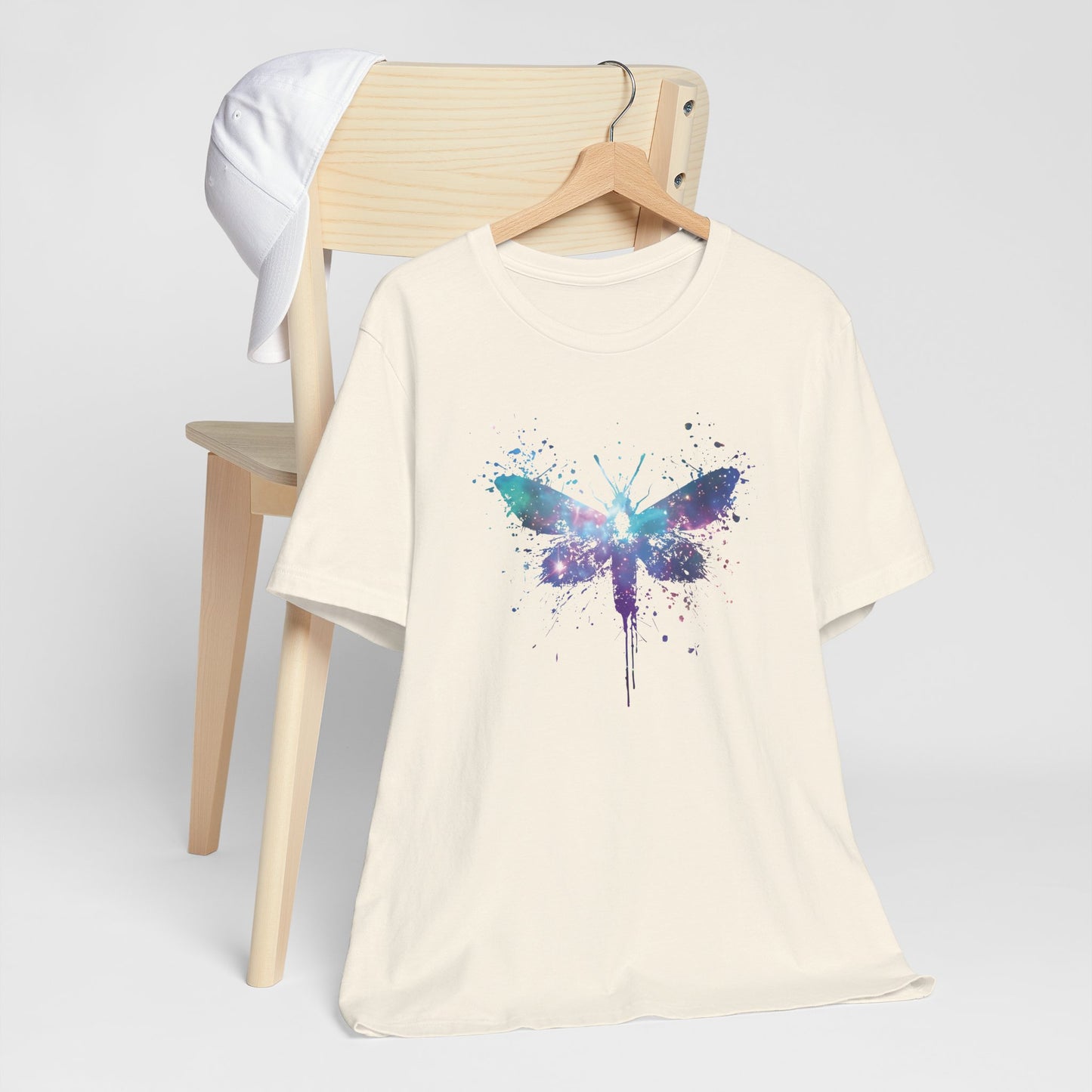 Galaxy Moth Graphic Tee - Watercolor Splatter Butterfly T-Shirt
