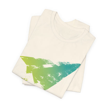 Paper Airplane Graphic Tee — Green Gradient Flight T‑Shirt