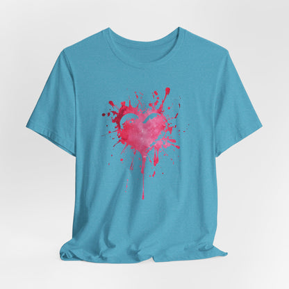 Heart Paint Splash T‑Shirt — Watercolor Pink Heart Graphic Tee