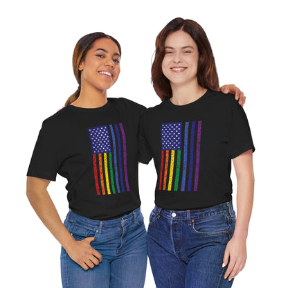 LGBTQ+ Distressed American Flag T-Shirt