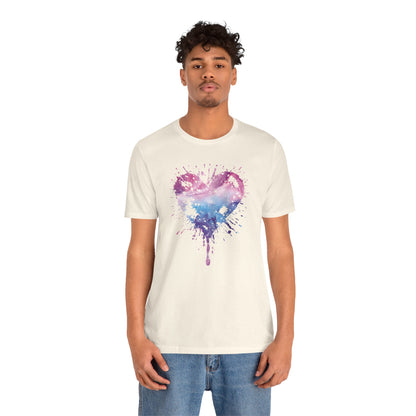 Watercolor Splatter Heart T‑Shirt — Galaxy Pink & Blue Drip Tee