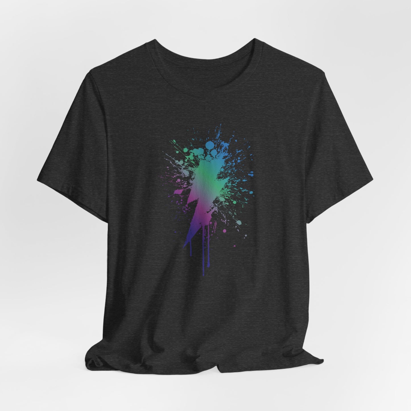 Lightning Bolt Paint-Splash T-Shirt — Colorful Graffiti Graphic Tee