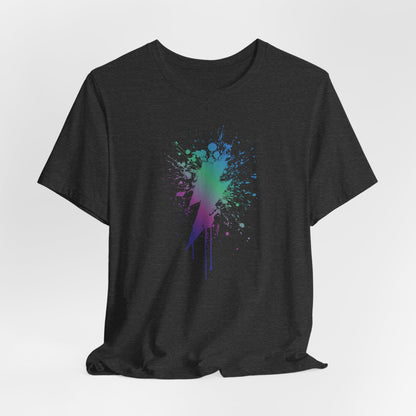 Lightning Bolt Paint-Splash T-Shirt — Colorful Graffiti Graphic Tee