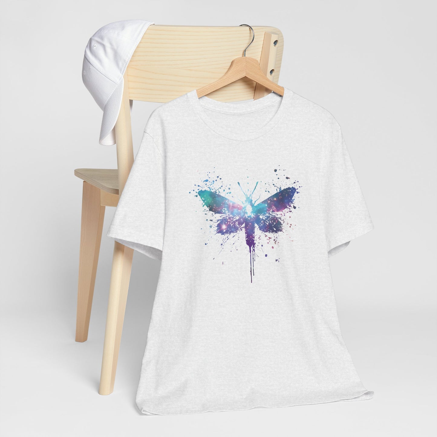 Galaxy Moth Graphic Tee - Watercolor Splatter Butterfly T-Shirt