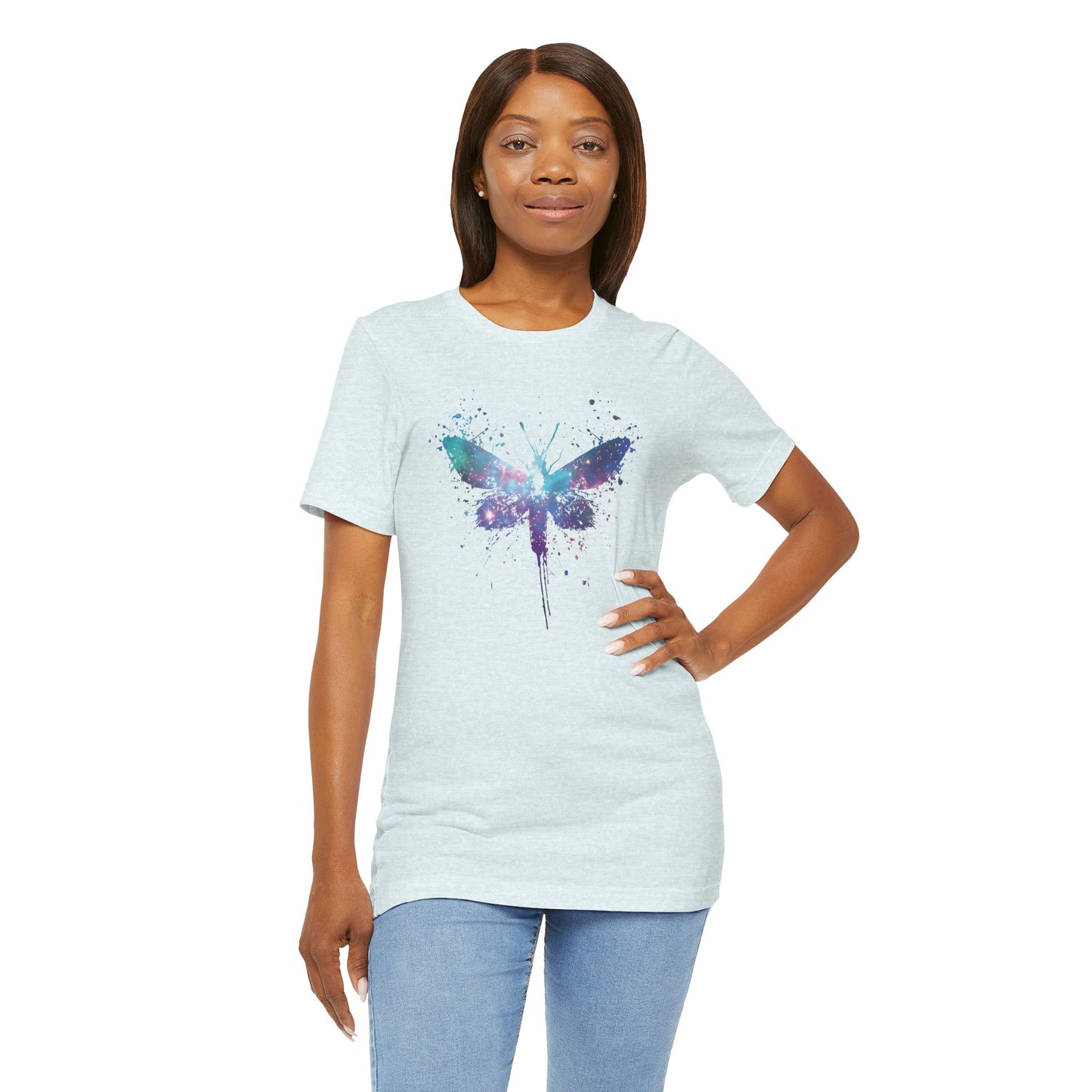 Galaxy Moth Graphic Tee - Watercolor Splatter Butterfly T-Shirt