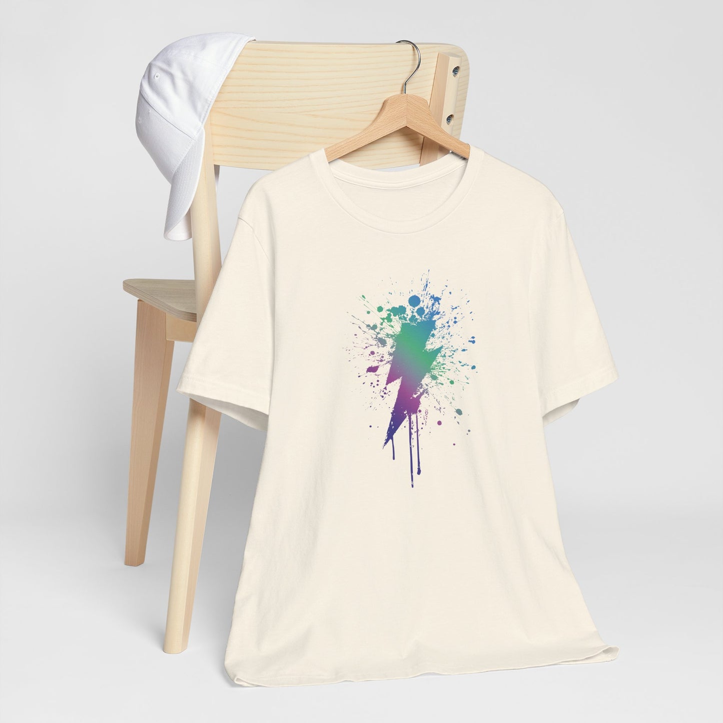 Lightning Bolt Paint-Splash T-Shirt — Colorful Graffiti Graphic Tee