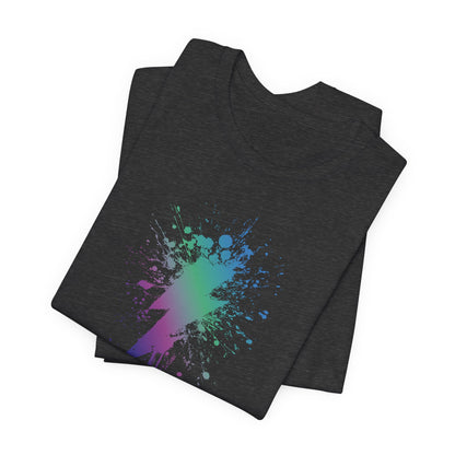 Lightning Bolt Paint-Splash T-Shirt — Colorful Graffiti Graphic Tee
