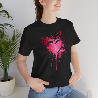 Heart Paint Splash T‑Shirt — Watercolor Pink Heart Graphic Tee