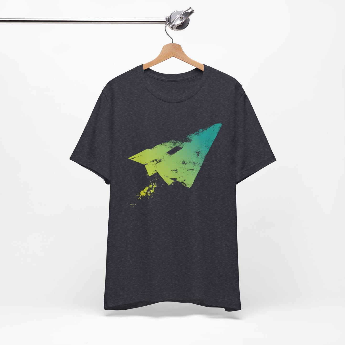 Paper Airplane Graphic Tee — Green Gradient Flight T‑Shirt