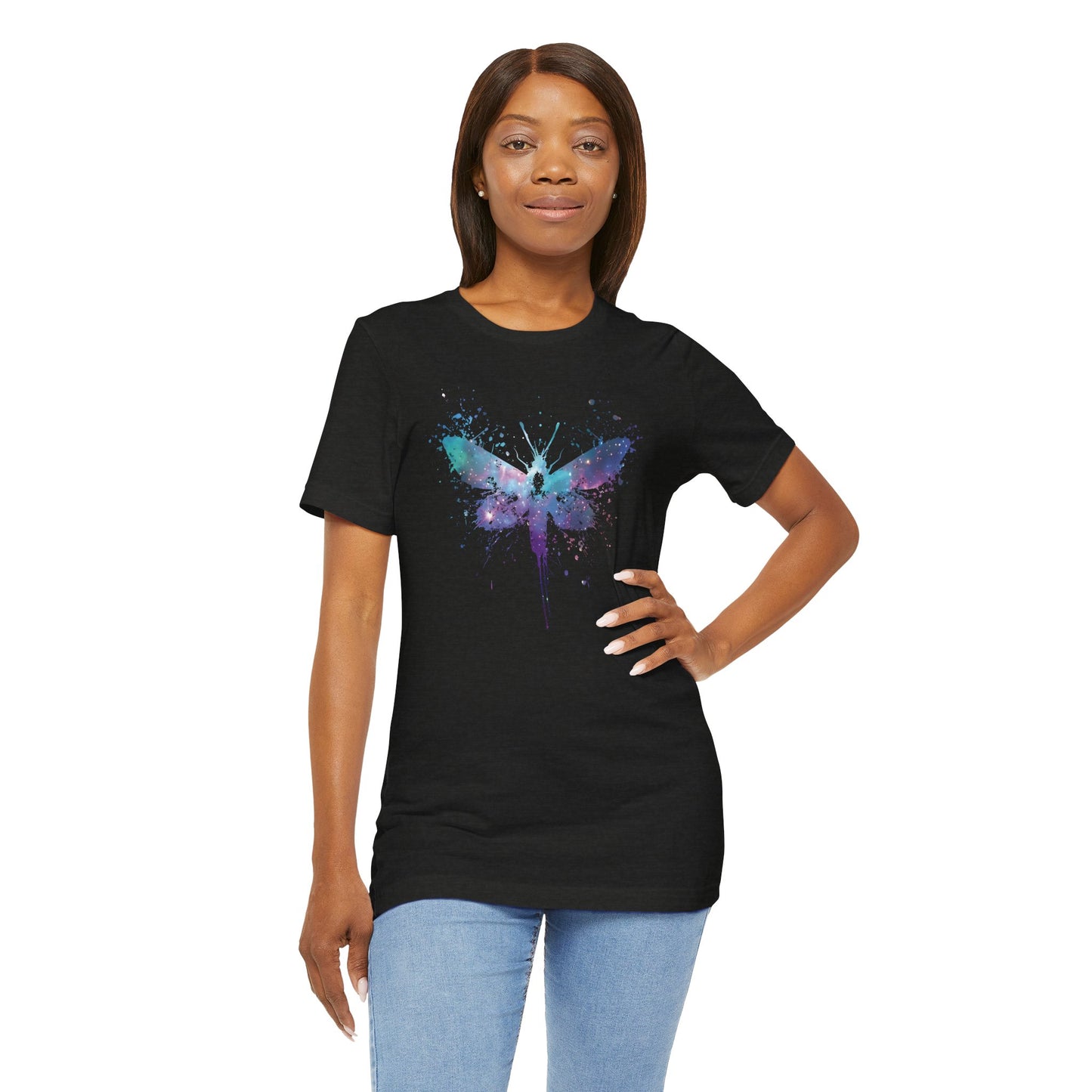 Galaxy Moth Graphic Tee - Watercolor Splatter Butterfly T-Shirt