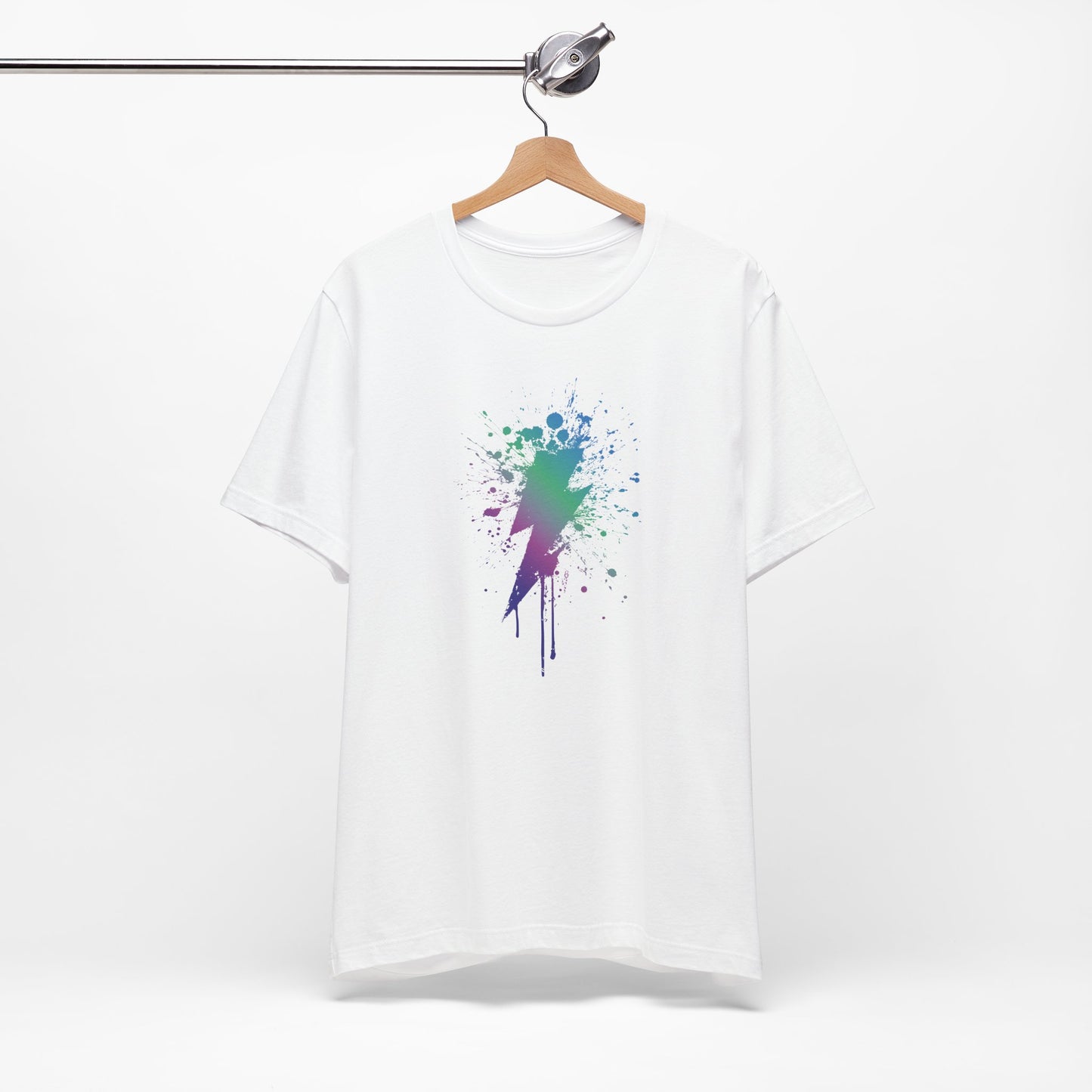 Lightning Bolt Paint-Splash T-Shirt — Colorful Graffiti Graphic Tee