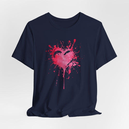 Heart Paint Splash T‑Shirt — Watercolor Pink Heart Graphic Tee