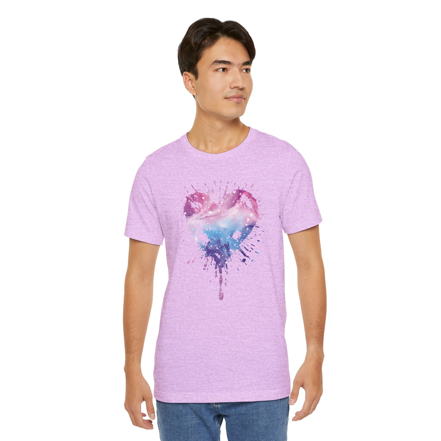 Watercolor Splatter Heart T‑Shirt — Galaxy Pink & Blue Drip Tee