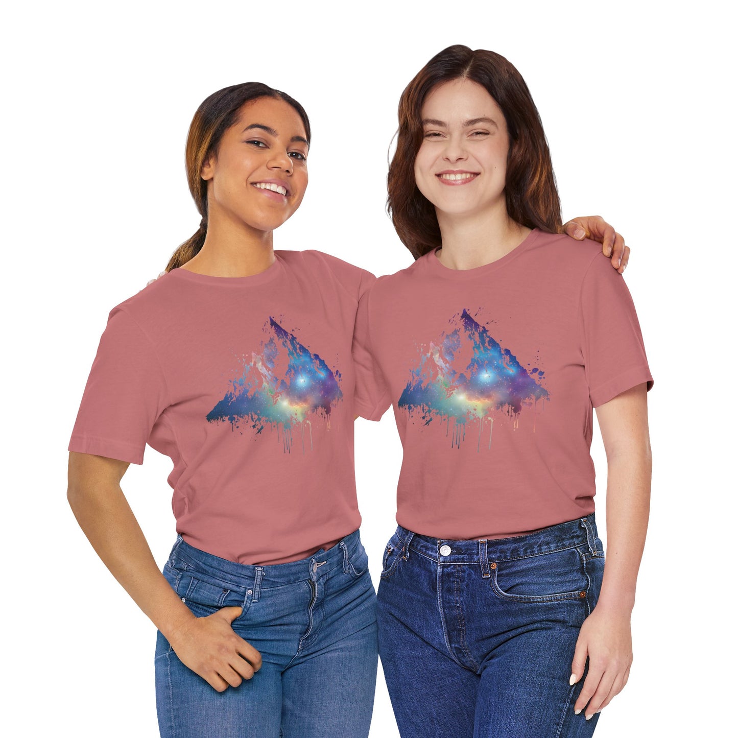 Space Mountain Watercolor Tee — Colorful Drip Peak Graphic T-Shirt